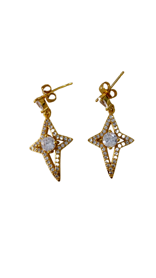 Aretes de Acero Inoxidable Dorado Estrella con Zirconia